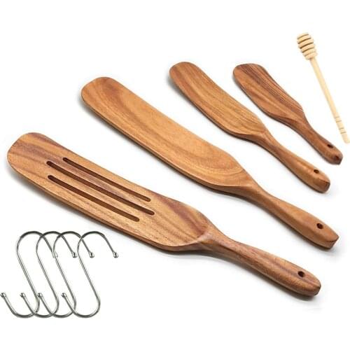 New Wooden Spurtles Set,Wooden Kitchen Utensils Set,Nonstick Wooden Cooking Utensil Set Non Scratch Natural Teak Cookware