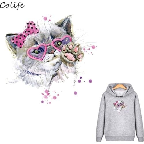 Cat Heat Transfer Stickers Tops Jeans T-shirt Patches for Clothing Press Appliqued Decorative Ironing on Patch