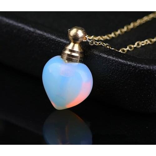 Natural Gems Stone Perfume Bottle Necklace Lovely Heart Sea Opal Quartz Crystal Essential Oil Diffuser Pendant Necklaces Jewelry