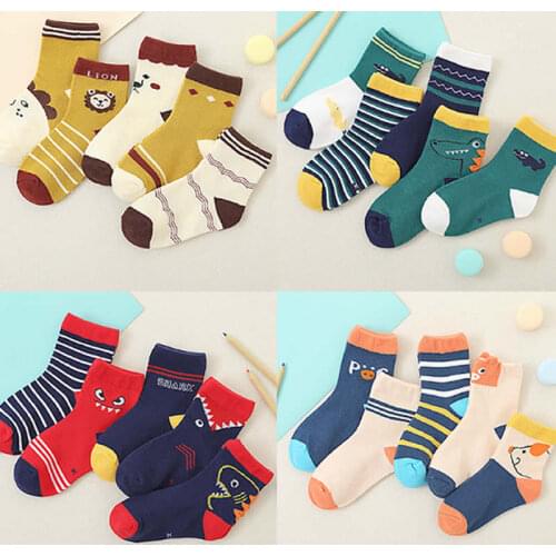 Spring Childrens Cotton Socks Student Shool Floor Anti-skid Socks Boys and Girls Multi-color Sock 5 Pair Autumn Winter Striped