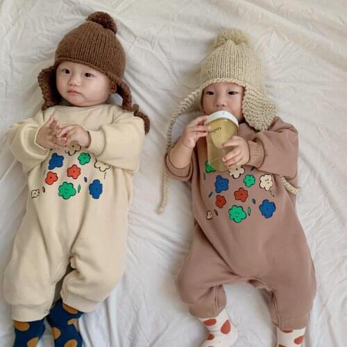 Flower Printed Cotton Full Sleeve Cotton Baby Boy Jumpsuit 6M-24M Baby Fleece Clothes 0-24M Winter New Baby Girl Thicken Rompers