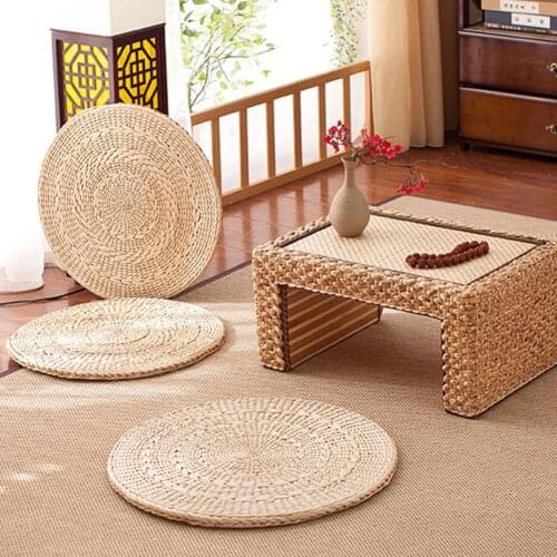 Knitted Cattails Flat Seat Cushion Handcrafted Thick Floor Mat for Zen Yoga Practice Natural Straw Round Cushion Home Decoration