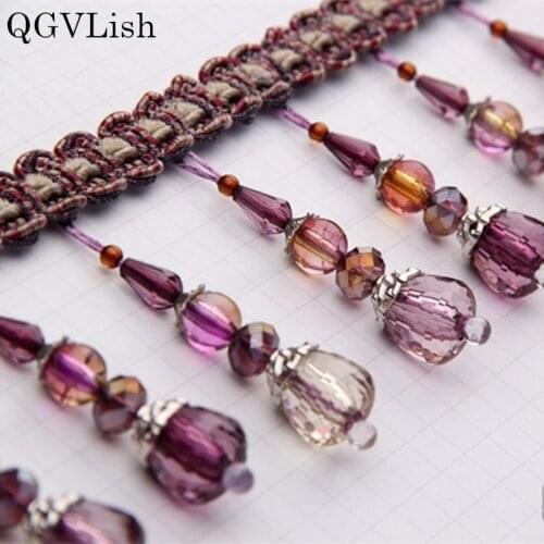 QGVLish 12M Crystal Beads DIY Sewing Sofa Curtain Stage Decorative Lace Trims Ribbon Tassel Fringe Curtain Lace Accessories
