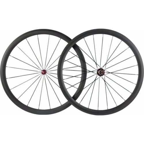 Stock Clearance 700c Carbon Road Bike Wheel Front:35mm Rear:38mm Tubeless Ready Powerway R36 Red Straight Pull Hub