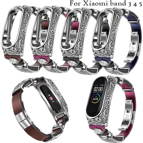 Leather Strap For Xiaomi Mi Band 5 Smart Band Wristband Strap Accessories For Xiaomi Mi Band 4 3 bracelet sport+Metal Case Cover
