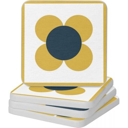 Retro Flower In Light Mustard Diatomite Square Round Shape Coaster Heat Insulation Cup Bonsai Mat Soap Toothbrush Pad 10x10cm