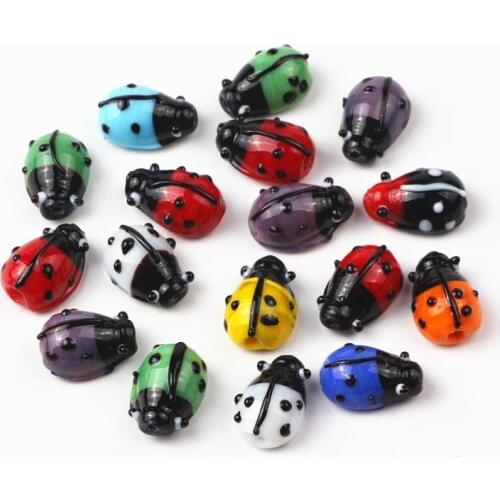 10*15mm Hot Fashion Mixed Random Colors Glass Ladybug Spacer Beads DIY Jewelry Findings For Handcraft 80pcs