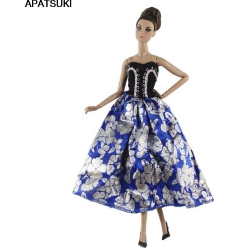 Blue Off-Shoulder Fashion Party Dress for Barbie Dolls Clothes 1/6 BJD Dolls Dresses Dollhouse Accessories Kid Toy Gift