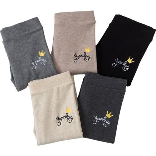 Spring Crown Embroidery Korean Women Leggings Fashion Cotton Slim Workout Fitness Leggings Pants