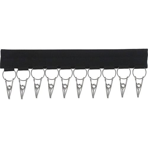 Coat Hanger, Home Wall-Mounted Hook Rack Storage Rack with Ten Clamps for Towel Socks Clothing, Black