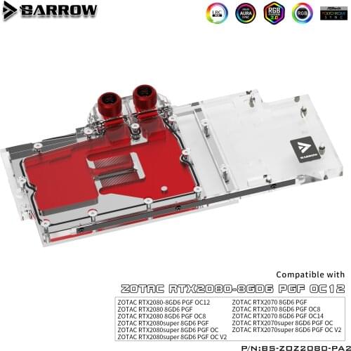 BARROW Water Block use for ZOTAC RTX 2080/2070 8GD6 AMP / PGF Extreme OC12 /OC8 / Support Original Backplate 5V 3PIN Header RGB