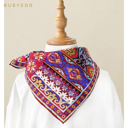 Ethnic style bohemia bandana small silk twill scarf for women 100% real silk scarves 50cm small square shawl ladies headband