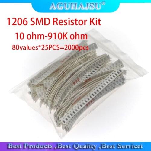 2000PCS 10 ohm-910K ohm 1206 SMD Resistor Kit Assorted set 5% 80values*25PCS SMD Resistors 10K 470/100/680 ohm resistance pack