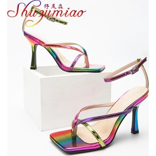 2021 Summer New Fashion Concise Flip-Flops Sandal Lady Square End 10CM Mixed Colors Stiletto Shoes Comfortable Office High Heels