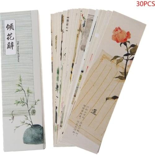30pcs Creative Chinese Style Paper Bookmarks Painting Cards Retro Beautiful Boxed Bookmark Commemorative Gifts