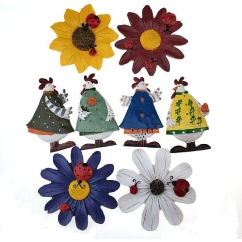 4 Pcs cute resin vintage flower and chicken series Fridge magnets refrigerator magnet home decoration strong magnetic stickers