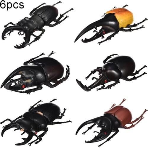 6Pcs Simulation Beetle Insect Model Kids Adult Toy Halloween Prank Trick Props Plastic Non-Toxic PVC Insect Toy Halloween Props