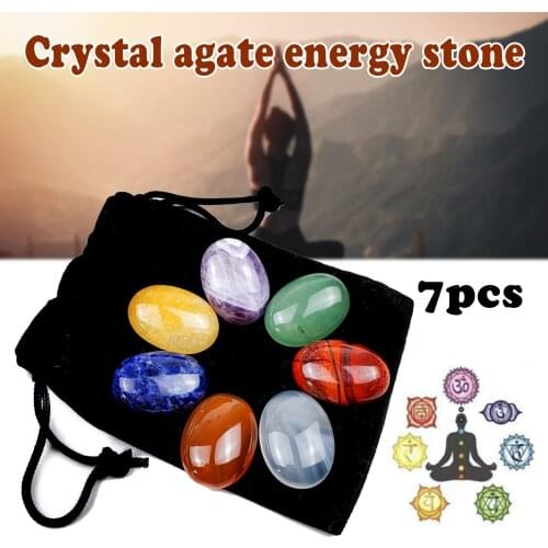 7pcs Oval Natural Crystal Gemstone Ornaments Healing Yoga Meditation Energy Stone ALI88