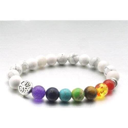 Tree of Life 8mm Chakras Green White Marble Natural Stone Beaded Bracelets Men Women Best Friend Bracelet Yoga Strand Jewelry