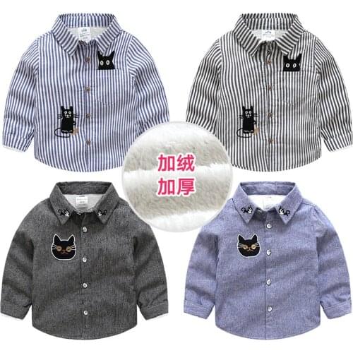Baby pocket cat shirt 2020 winter new boys childrens clothing children plus velvet padded shirt tx-a035