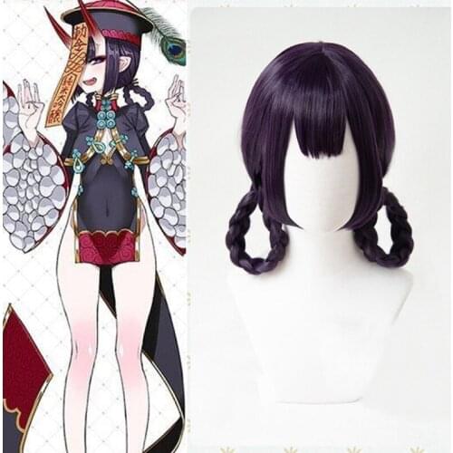 FGO Fate Grand Order Shuten douji Zombie Wig Cheongsam Braids Cosplay Synthetic Purple Hair Cosplay Wigs + Wig Cap