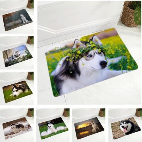 Siberian Husky Dog Flannel Carpet Floor Mat for Hallway Bedroom Decor Pet Animal Rug Door Mat Non-Slip Children Room Doormat