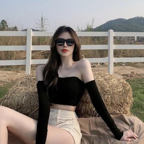 Sexy Off Shoulder Top T Shirt Women Tshirt New Fashion Summer Autumn Slim Fit Short T-shirt Slim Long Sleeve T-shirt Clothes