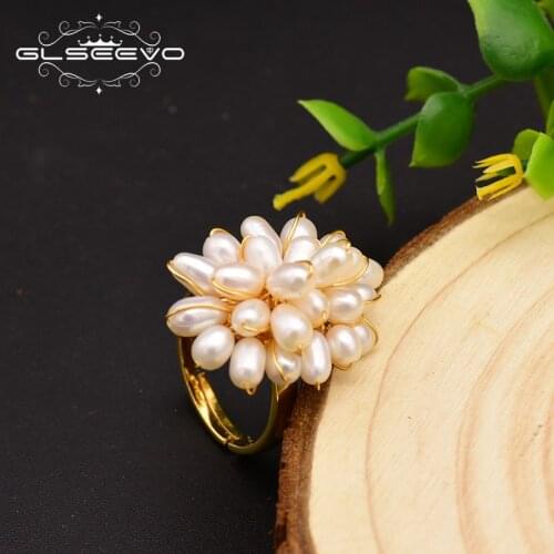 GLSEEVO 925 Sterling Silver Natural Fresh Water White Pearl Heart Shape Ring For Women Wedding Fine Handmade Jewelry GR0235