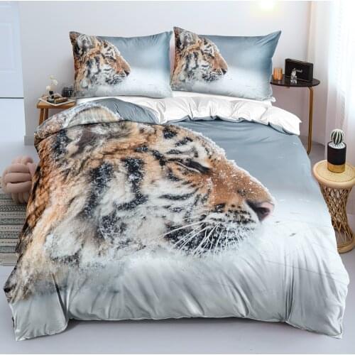 3D White Linens Bed Duvet Covers Set Pillow Covers Sets Full King Queen Double Full Twin Size Custom Design Tiger Linens Bed