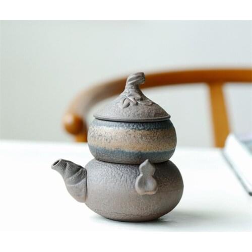 Creative Coarse Pottery Gourd Teapot Portable Travel Teacup Kung Fu Gaiwan Kettle Tea Cup Mug Tea Set Including 1 Pot + 1 Cup