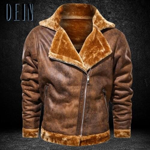 OEIN Brand Faux Leather Jacket Mens Winter Warm Thick Punk Faux PU Leather Jackets Motorcycle Retro Biker Jacket Outerwear Coats