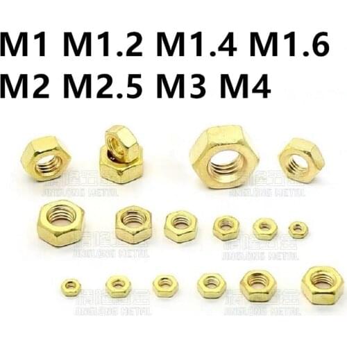 300pcs/lot GB6170 DIN934 Brass hex nut M1 M1.2 M1.4 M1.6 M2 M2.5 M3 M4 brass nuts bright cleaned