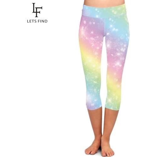 LETSFIND 2019 Summer New Fashion Women Capri Leggings High Quaility Milk Silk Print High Waist Casual Mid-Calf Leggings