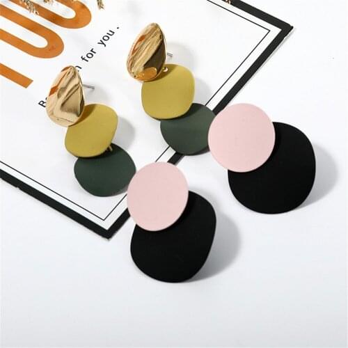 CRLEY Statement Earrings Fashion Metal Jewelry For Women Pink Black Green Summer Jewelry Ethnic Vintage Handmade Drop Earrings