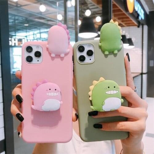 3D Cute Cartoon Dinosaur soft Phone case For Xiaomi POCO X3 NFC Back Cover Bracket for xiaomi mi poco x3