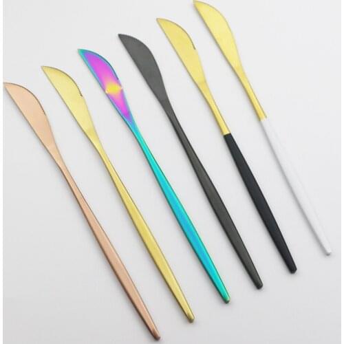 6Pcs/Set Stainless Steel Dinner Knives Set Colorful Cutlery Set Western Steak Knives Tableware Set Kitchen Party Silverware Set