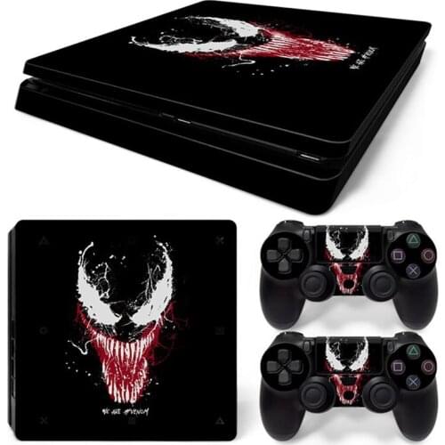 Marvel Hero Venom Decal Sticker Cover Wrap Protector Skin For Sony PS4 Slim Console & 2PCS Controller Skin Decal For PS4 Slim