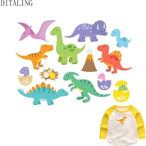 Dinosaur Patch On Clothes Heat Transfer Thermal Press DIY Lovely Animals Washable Sticker Eco-Friendly Iron-On Transfer For Kids