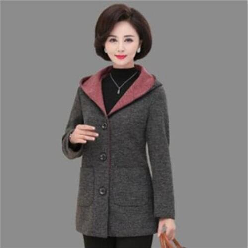 2019 Spring autumn New Middle age clothing Womensjacket with ahood coat Large size Ladies coat Single-breasted Tops 977