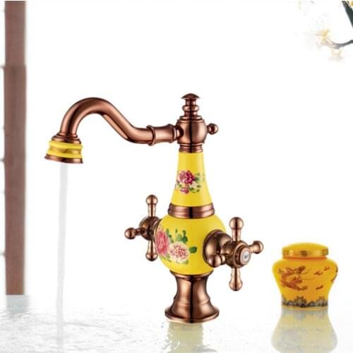 New arrival high quality Rose Gold finished cold and hot bathroom sink faucet basin faucet with 50cm plumbing hose