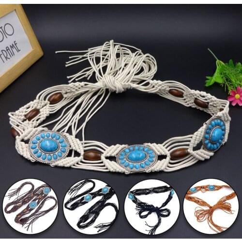New Fashion Bohemian Ethnic Belt Wind Wax Rope Hand-woven Handmade Waist Chain Bands Clothing Dress Skirt Weaving Accessories