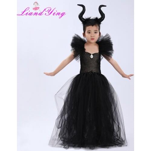 Halloween Solid Black Tulle Tutu Dress Fancy Kids Dresses for Girls V-neck Girl Evening Birthday Party Dresses