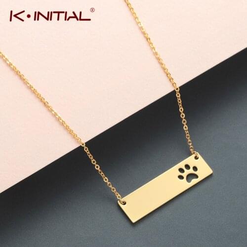 Kinitial Animal Cat Dog Paw Necklace Geometric Square Bar Pendants Jewelry Pet Lover Gift Women Charm Stainless Steel Necklaces