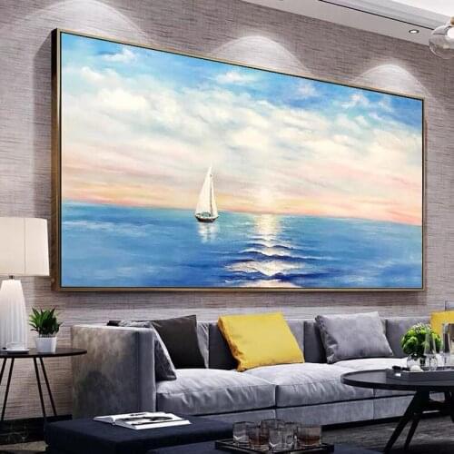 Landscape Oil Painting Sunrise Seascape Dining Room Decoration Painting For Porch Painting Living Room Hanging Painting Decor