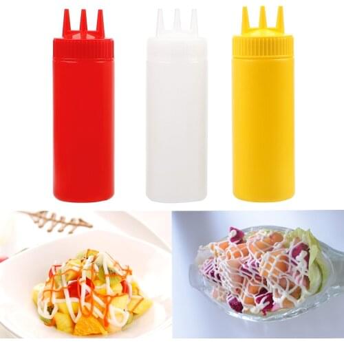 3 Hole Squeeze Bottle Plastic Oil Vinegar Bottles Condiment Dispenser Sauce Bottle Ketchup Salad Cruet Can Kitchen Accessories