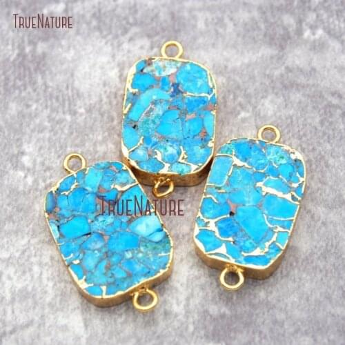 Blue Jaspers Double Bail Charm Connector Pendant Gold Dipped Pendants PC26958