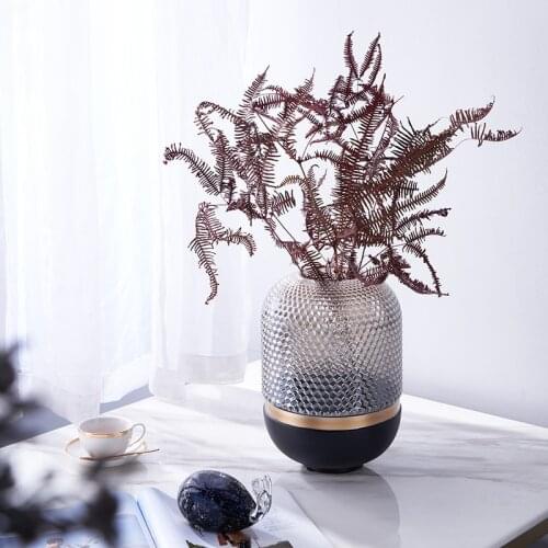 Home Honeycomb Texture Translucent Vase Home Living Room Decoration Smoke Golden Waistline Gray Glass Flower Vase Desk Ornaments
