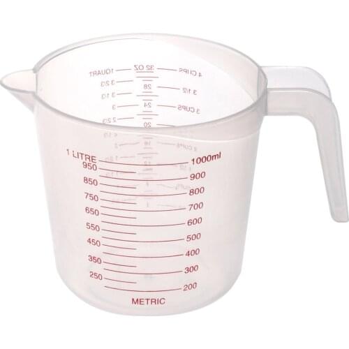 Clear Plastic 1L Measuring Jug Cup Grip Cooking Barking Kitchen Lab 1000ml Container Graduated Jug Accurate High Quality