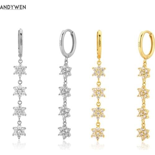 ANDYWEN 925 Sterling Silver Clear Zircon 8.5mm Flower Drop Earring Fashion Fine Jewelry For Women Crystal Zircon CZ Rock Punk