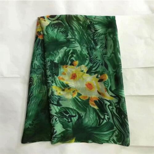 CWE/ 2021 New fashion printed design silk fabric african soft Silk Chiffon Printing lace fabric for dress 5Yards/pc (02180